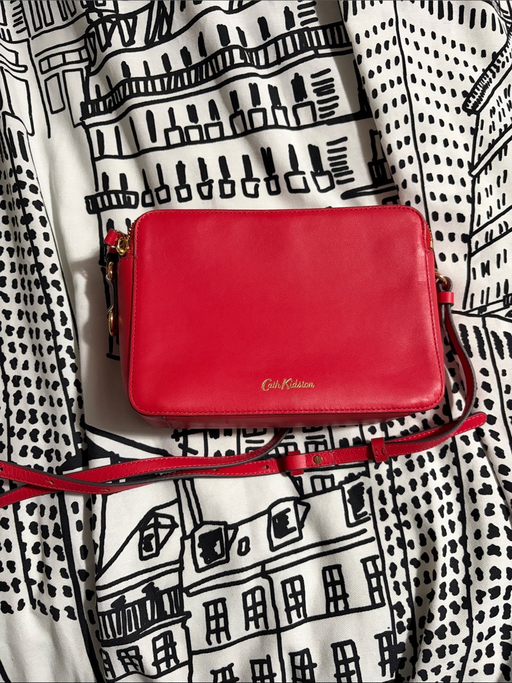 Cath Kidston Bright Red Leather Crossbody Bag